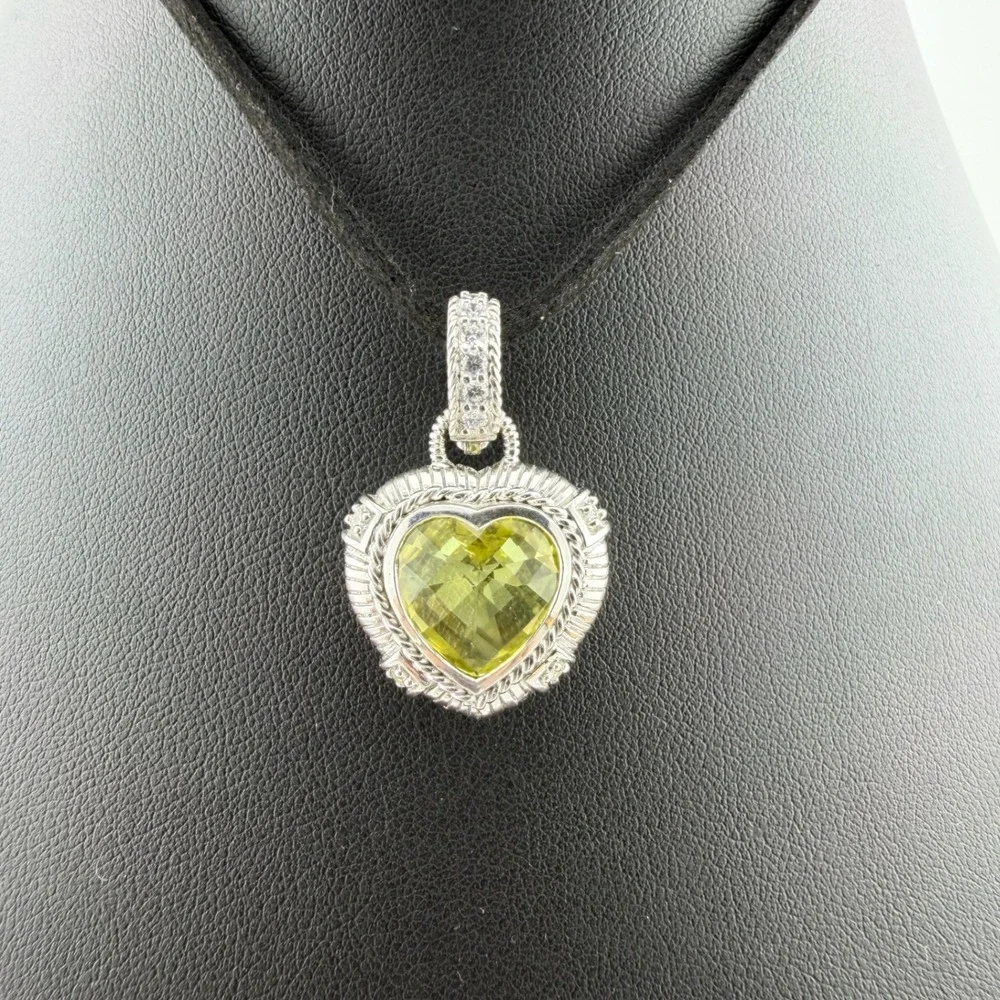 Judith Ripka Womens OS Silver Heart Enhancer Yellow Quartz CZ Pendant